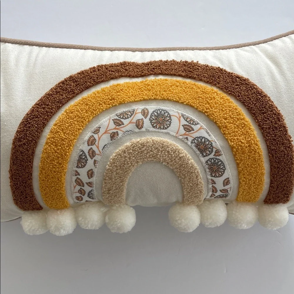 Rainbow‎ Embroidered PomPom Boucle Boho Throw Pillows Set